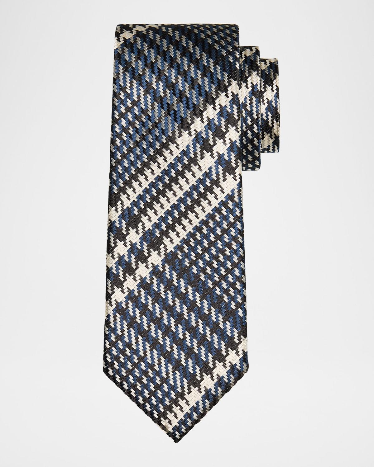 Mens Houndstooth Check Silk Tie Product Image