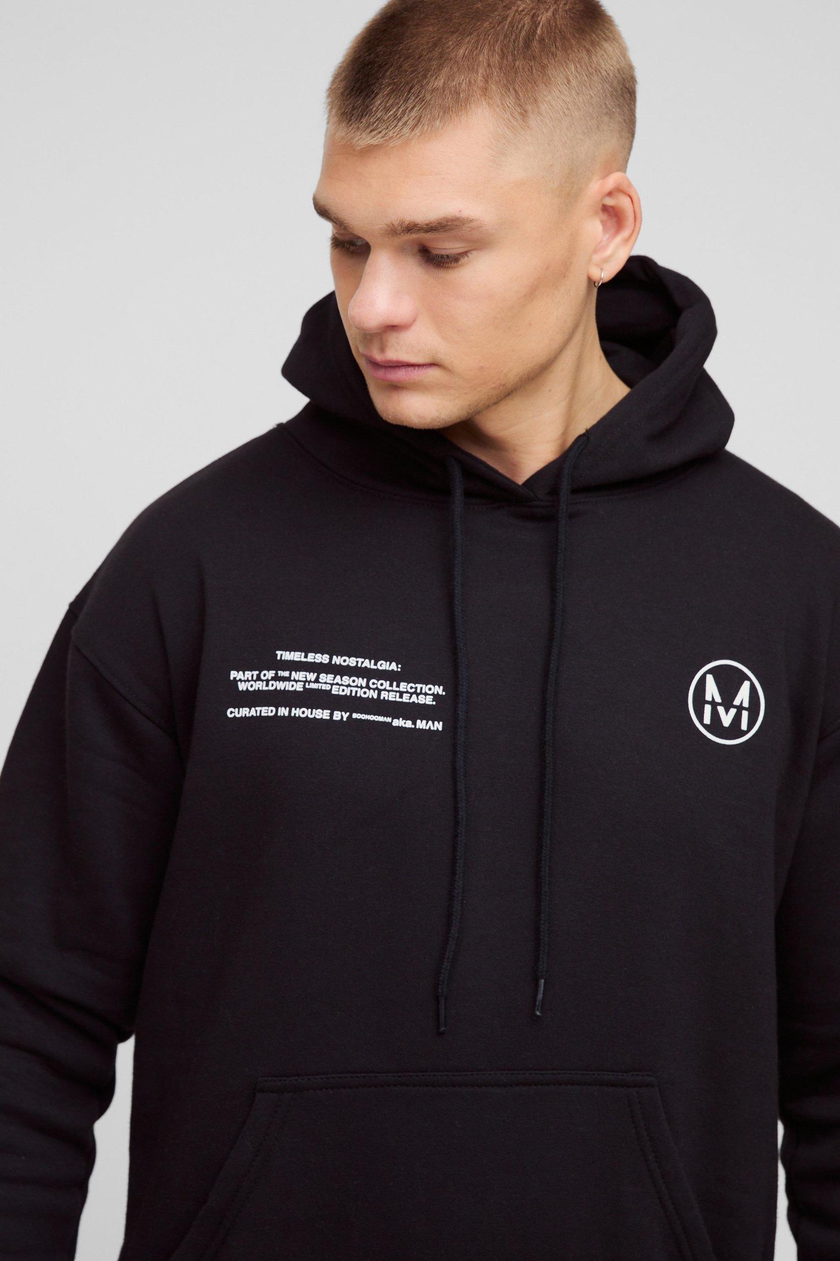 Boxy M Text Graphic Hoodie | boohooMAN USA Product Image
