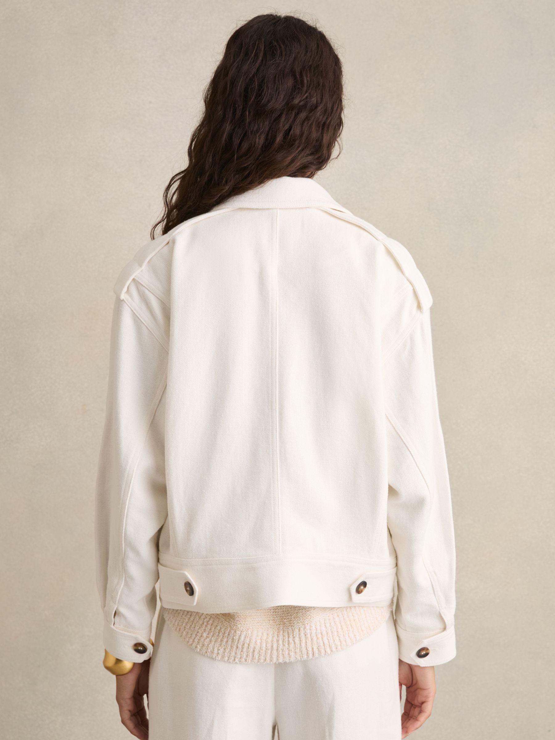 Linen-Blend Twin-Pocket Jacket in White Product Image