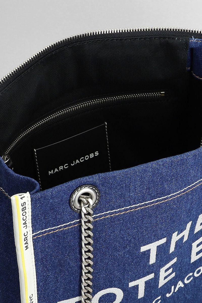 MARC JACOBS The Medium Tote In Blue Denim With Embroidered Logo In Dark Wash Product Image