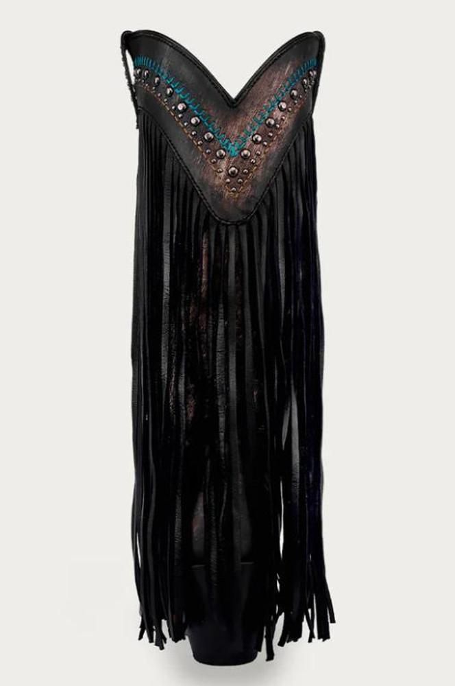 SALE Corral® Ladies' Black Embroidered/Crystals/Fringe Snip Toe Boots Product Image