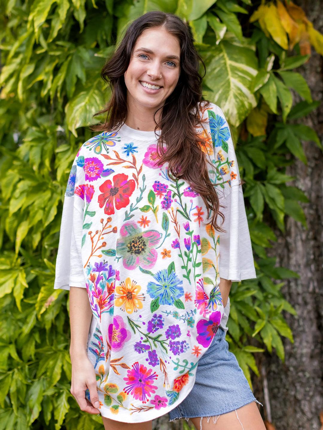 One Size Cotton Easy Tee - Twilight Folk Garden Product Image