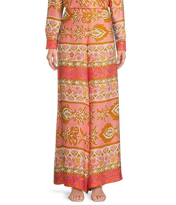 Alex Marie Rae Coordinating Twill Patterned Wide Leg Palazzo Pants Product Image