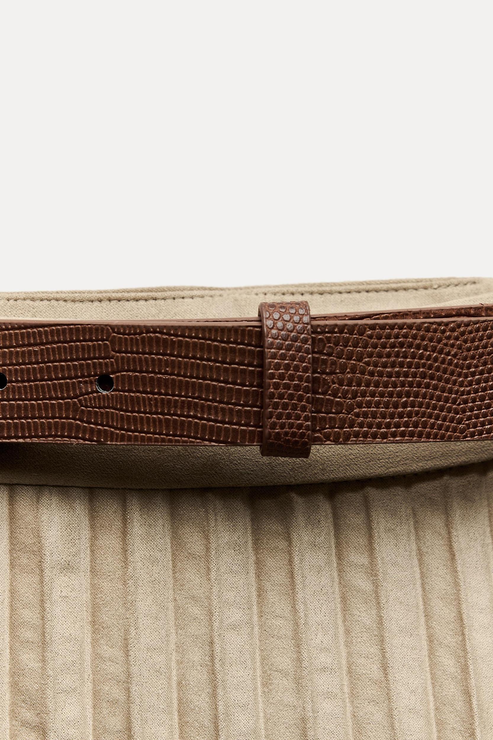 BELTED FAUX SUEDE MIDI SKIRT Product Image