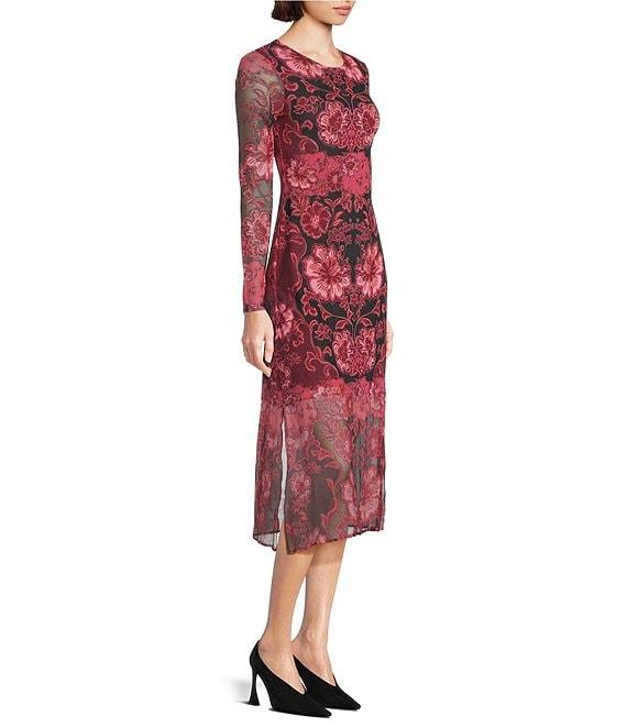 JOHNNY WAS Tulus Floral Print Mesh Knit Round Neck Long Sleeve Midi Dress Product Image