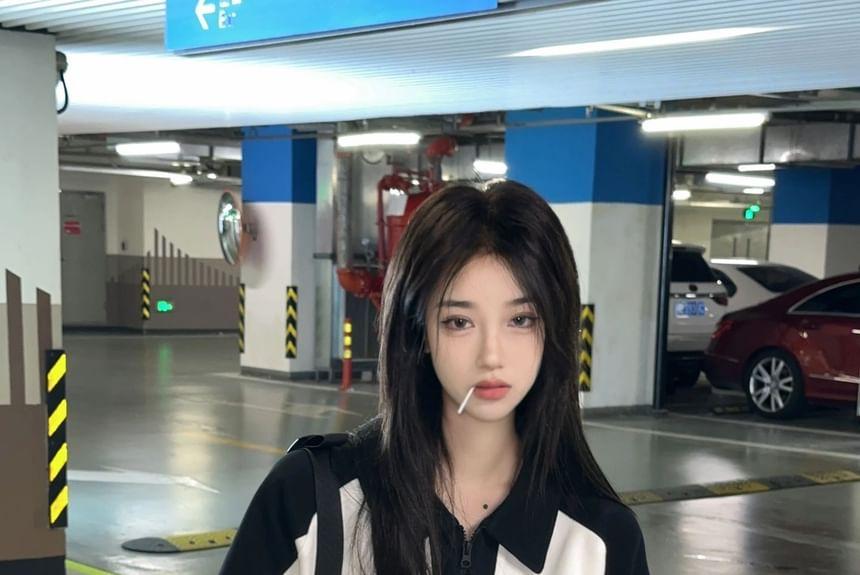 Elbow-Sleeve Collar Lettering Star Print Oversized T-Shirt Product Image