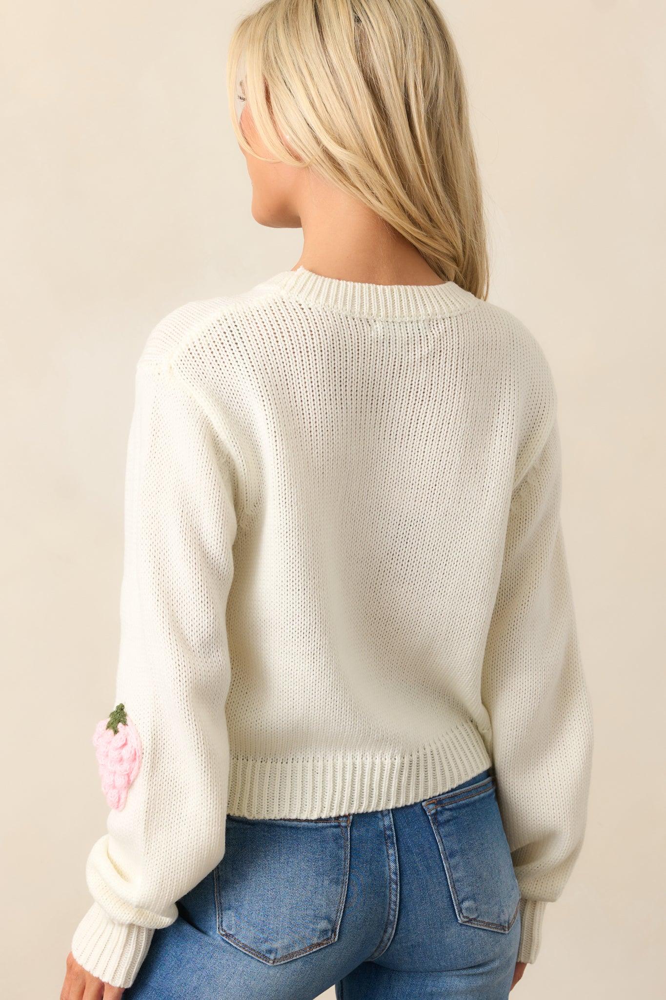 Berry Patch Picnic Ivory Crochet Strawberry Sweater Product Image