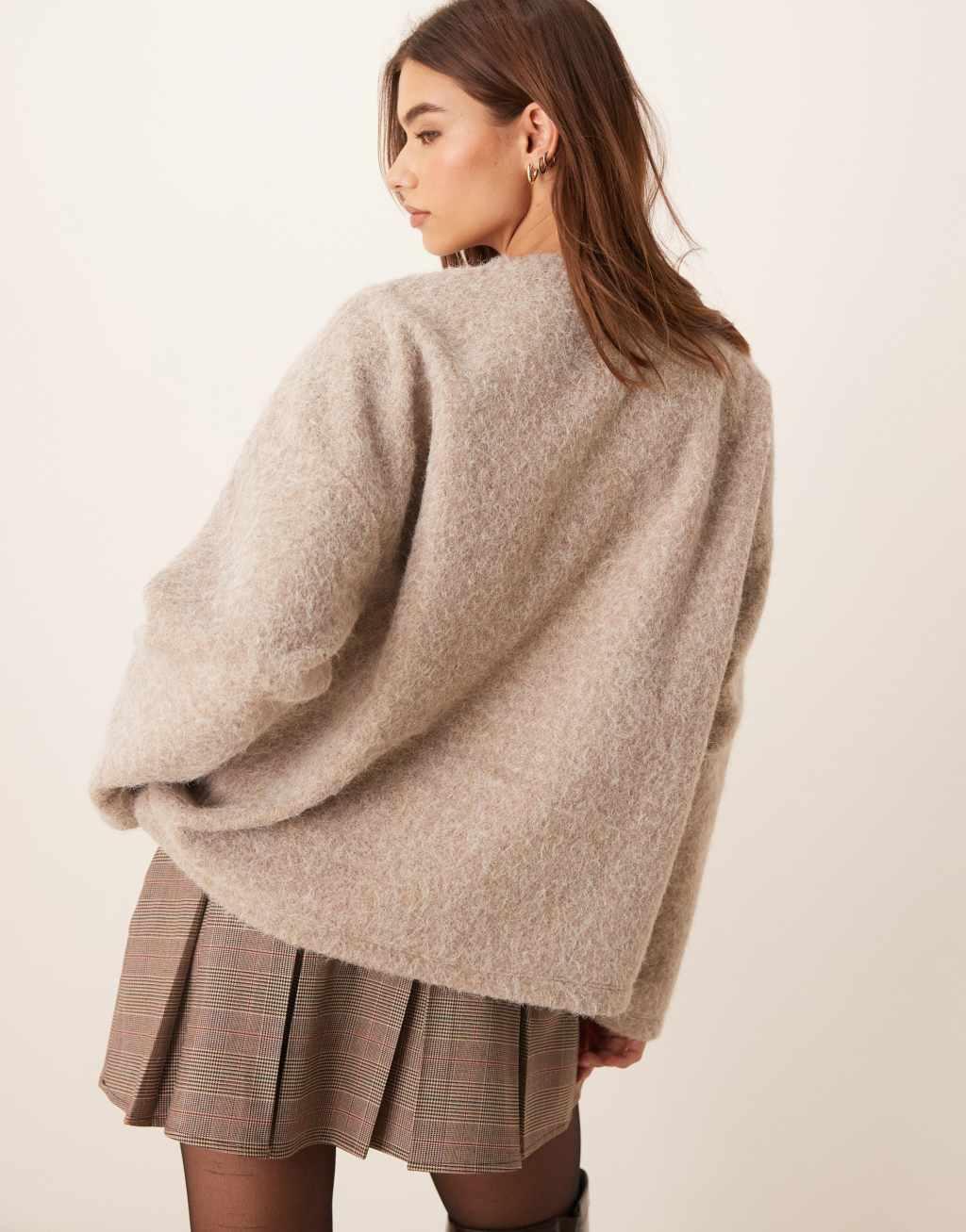 ASOS DESIGN heavyweight supersoft cut and sew crew neck sweater in beige Product Image