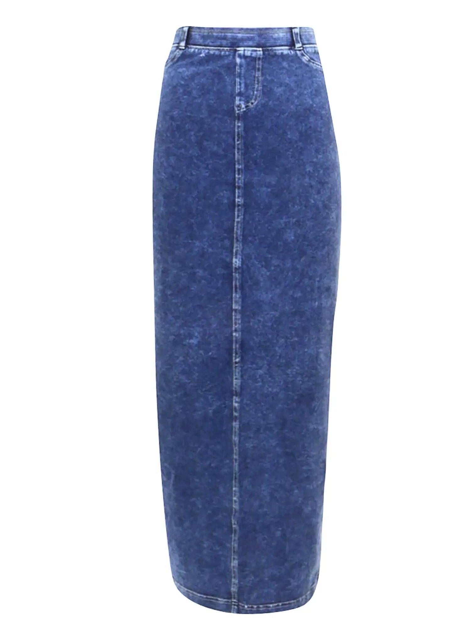 Hard Tail Long Denim Closed Slit Skirt (Style WJ-114) Product Image