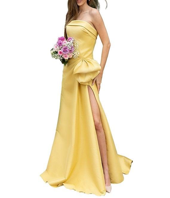Terani Couture Mikado Strapless Side Ruffle A-Line Long Gown Product Image