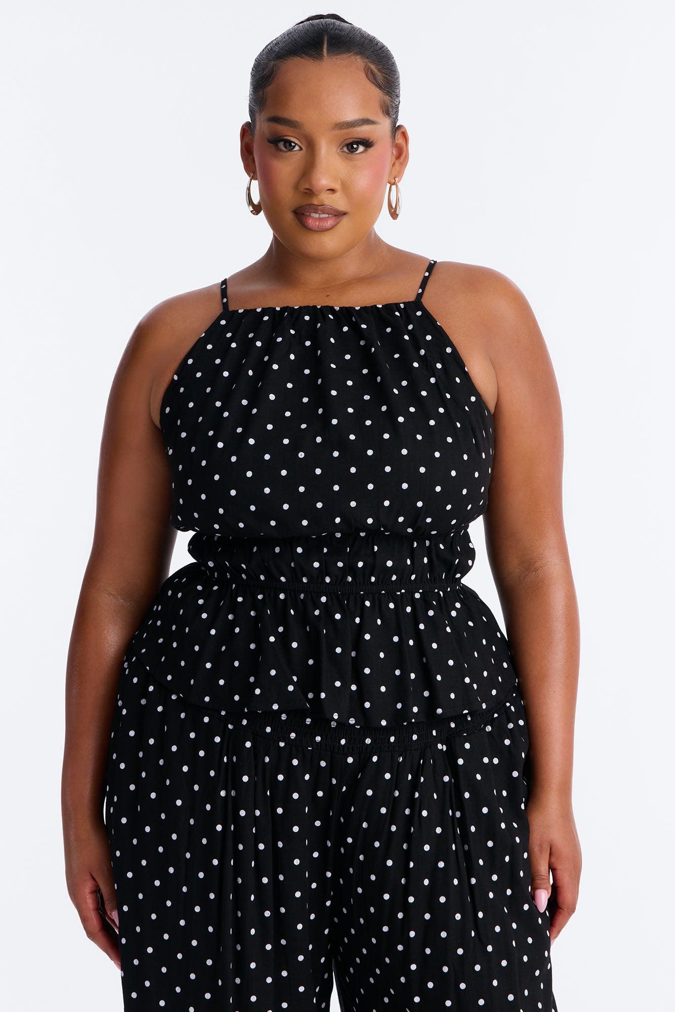 Riley Linen Polka Dot Pant Set - Black/White Female Product Image