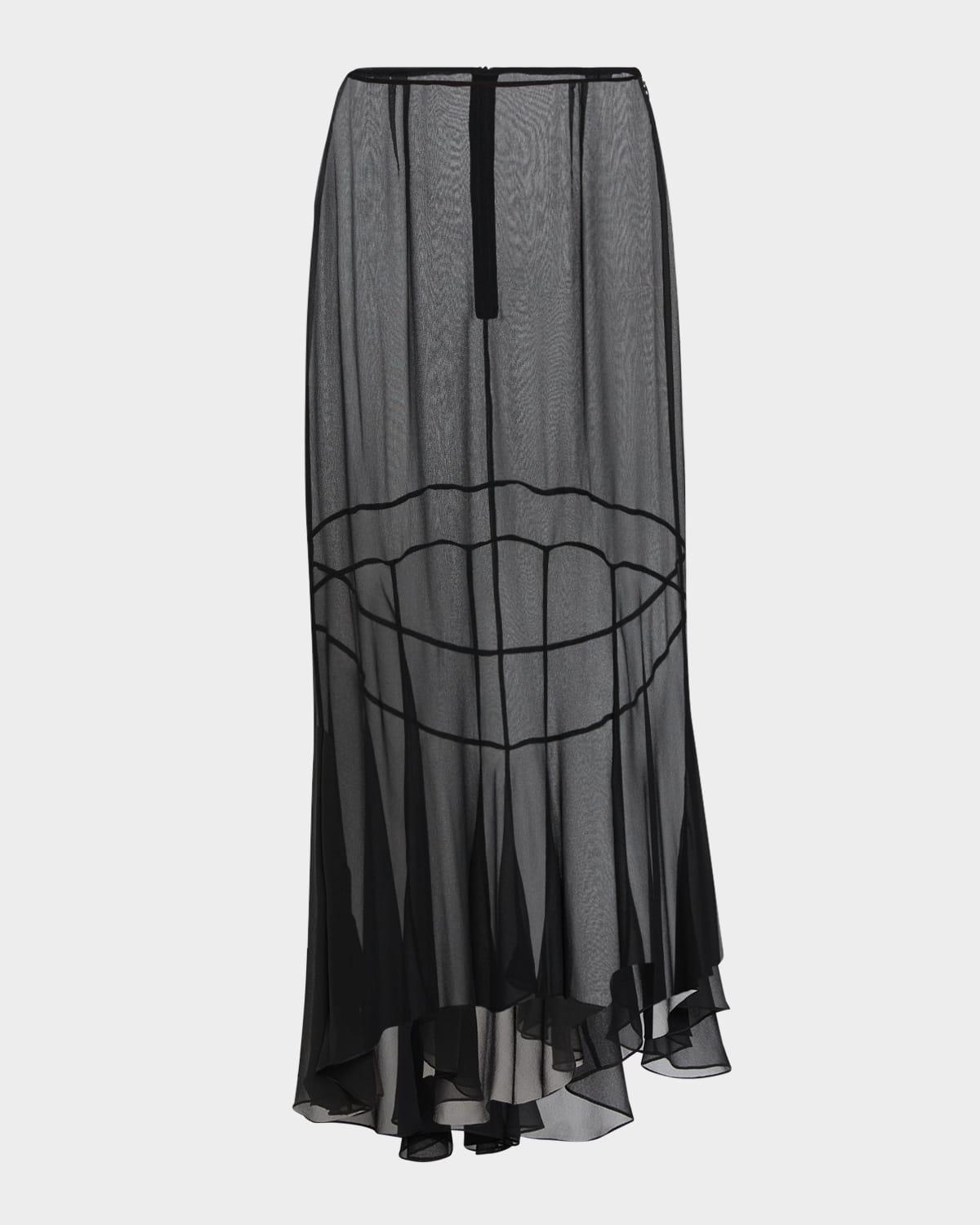 Asymmetric Flare Sheer Silk Midi Skirt Product Image