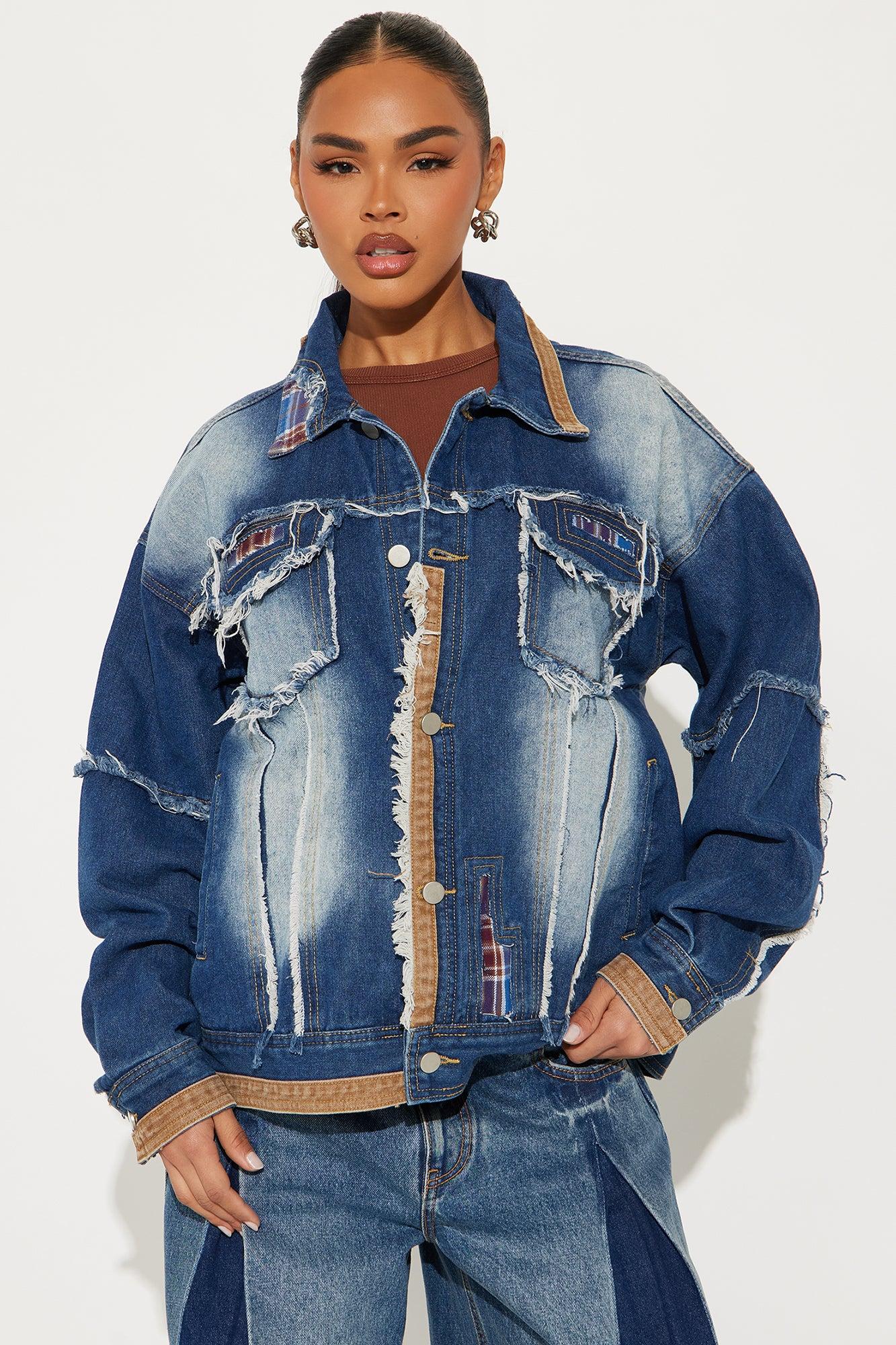 Tory Distressed Fray Denim Jacket - Medium Wash Product Image