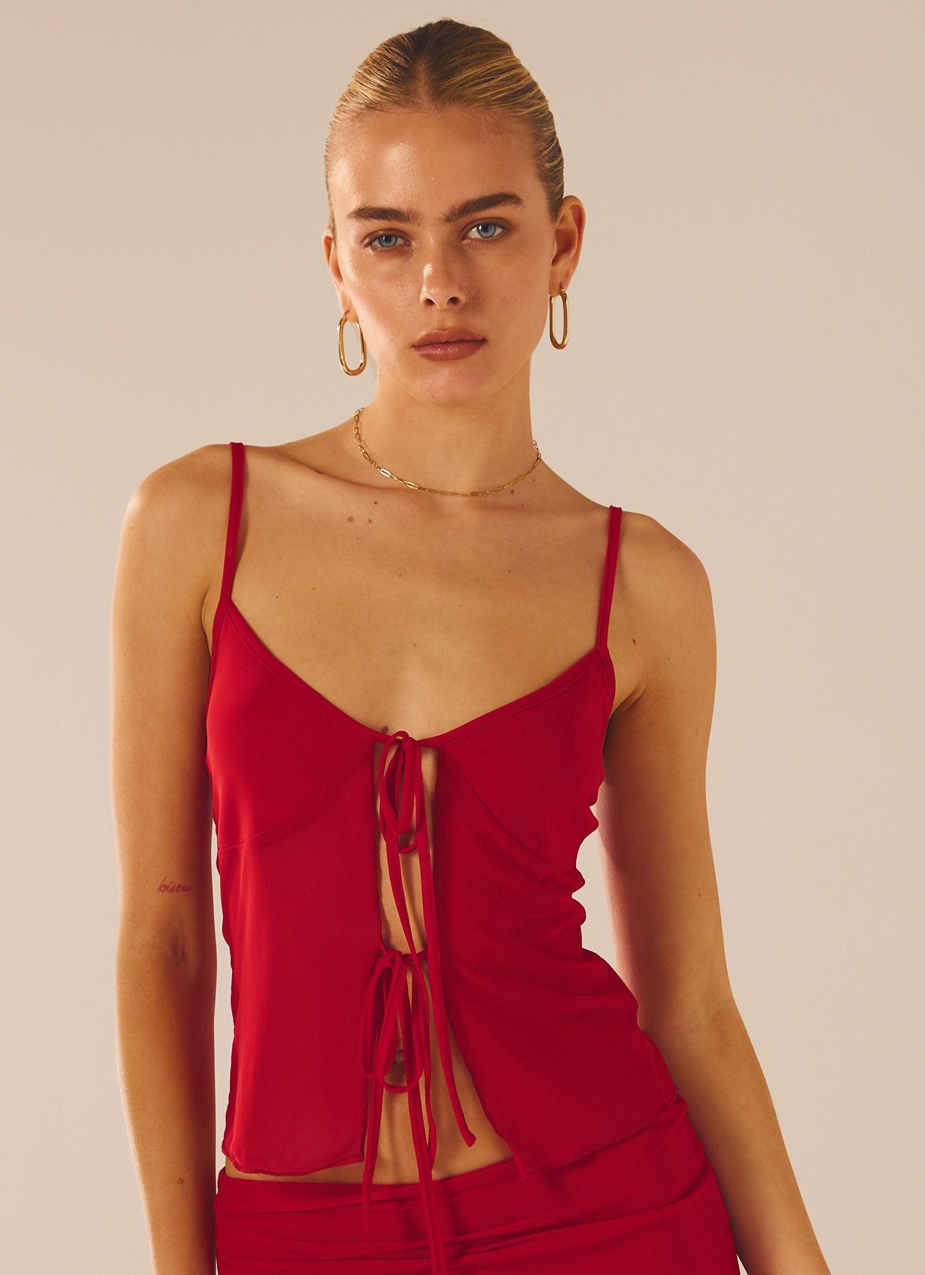 Bittersweet Mesh Cami Top - Red Rose Product Image
