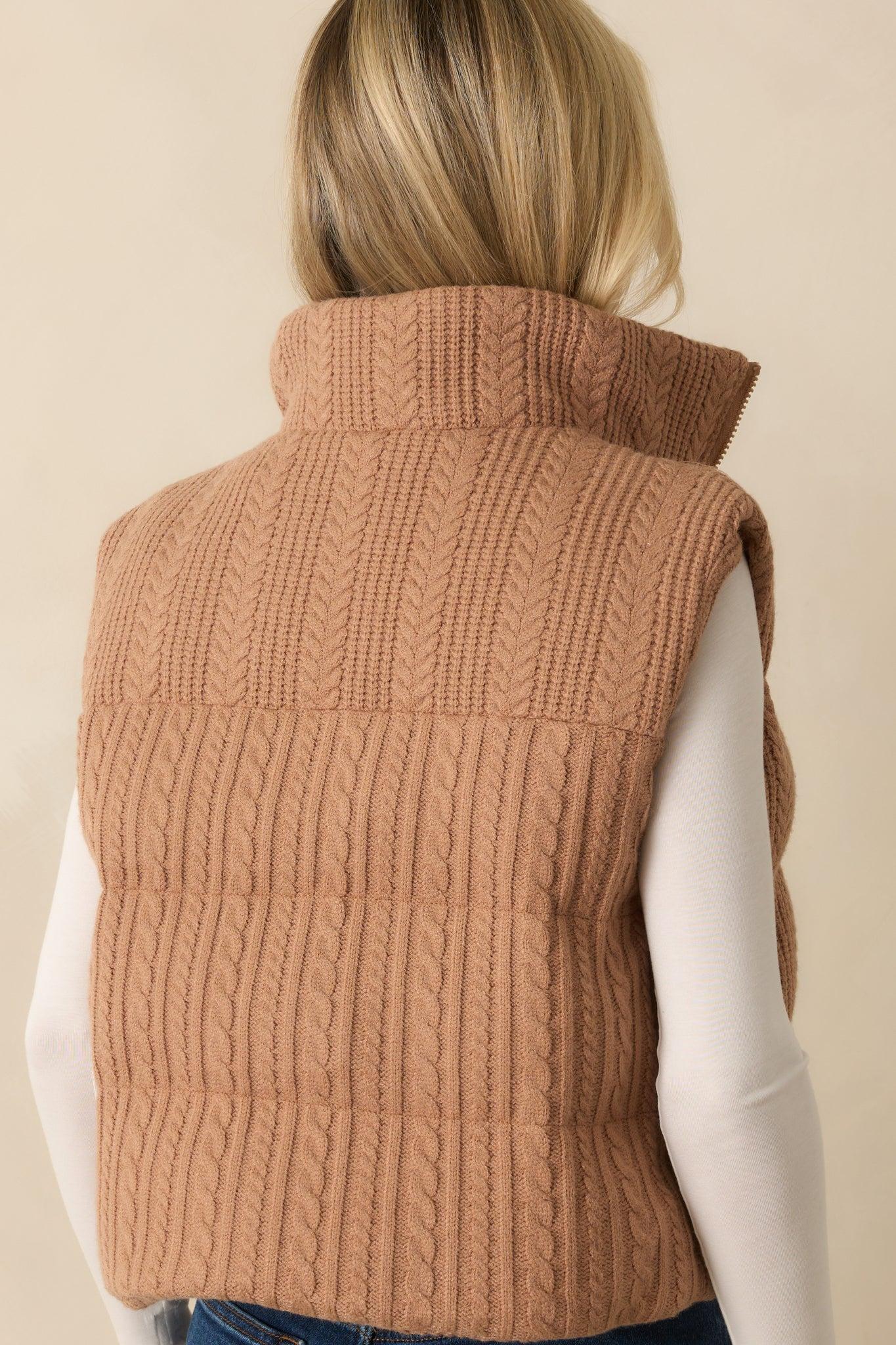 Thread & Supply Stormi Camel Brown Cable Knit Puffer Vest L / Camel Product Image
