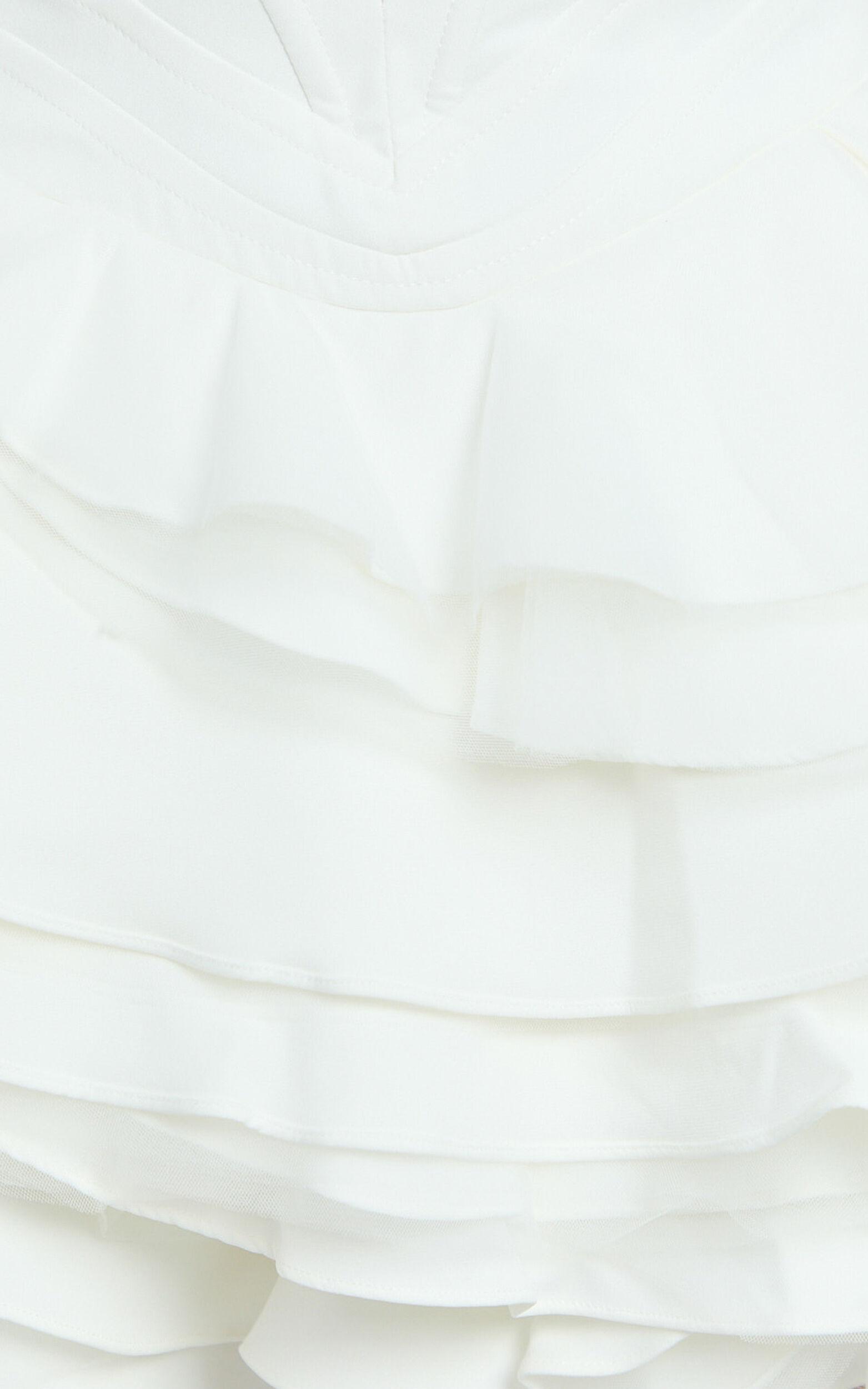 Shirley Mini Dress - Plunge Tulle Skirt Dress in Off White Product Image