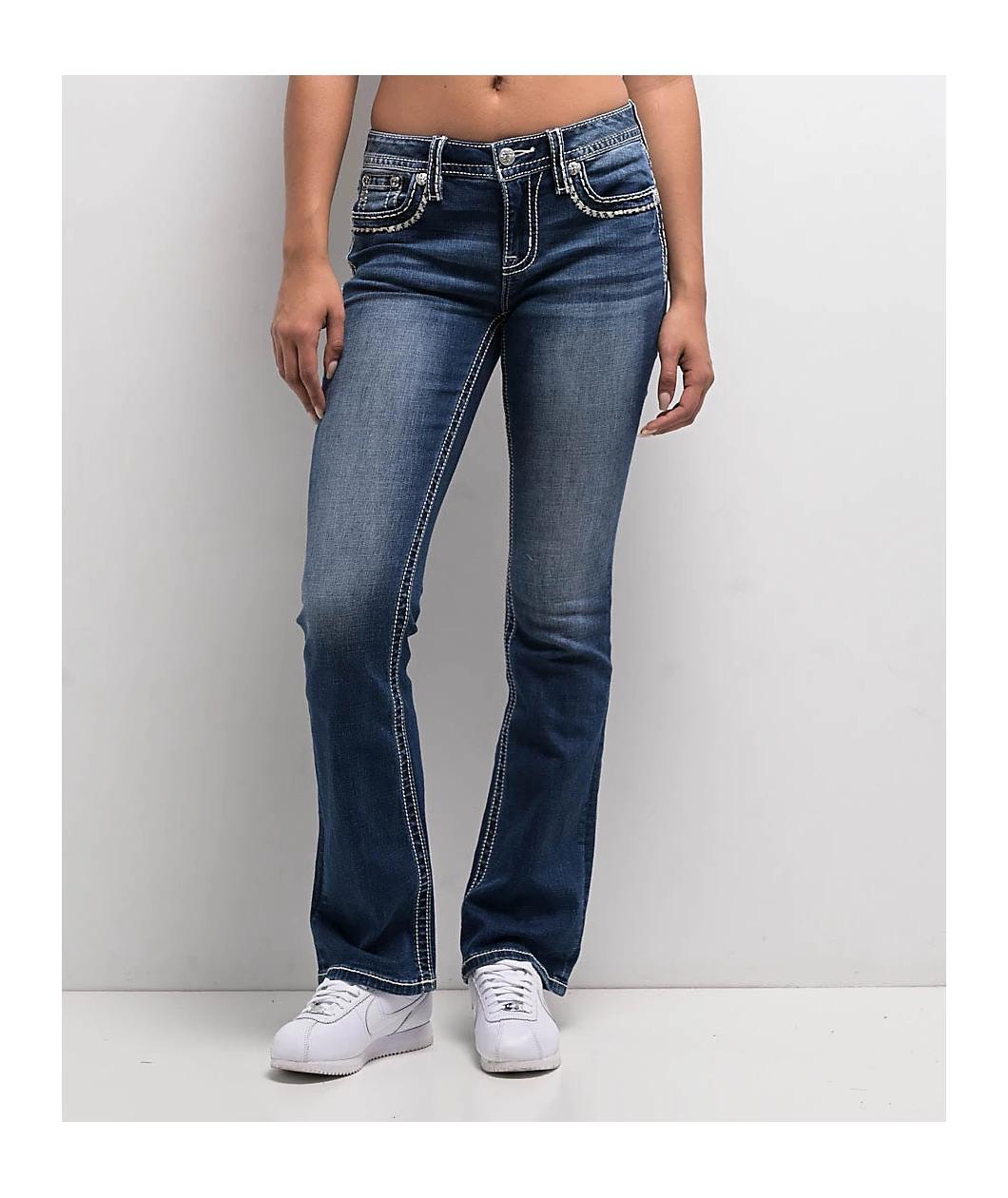 Miss Me Cora Stitched Medium Blue Bootcut Jeans Product Image