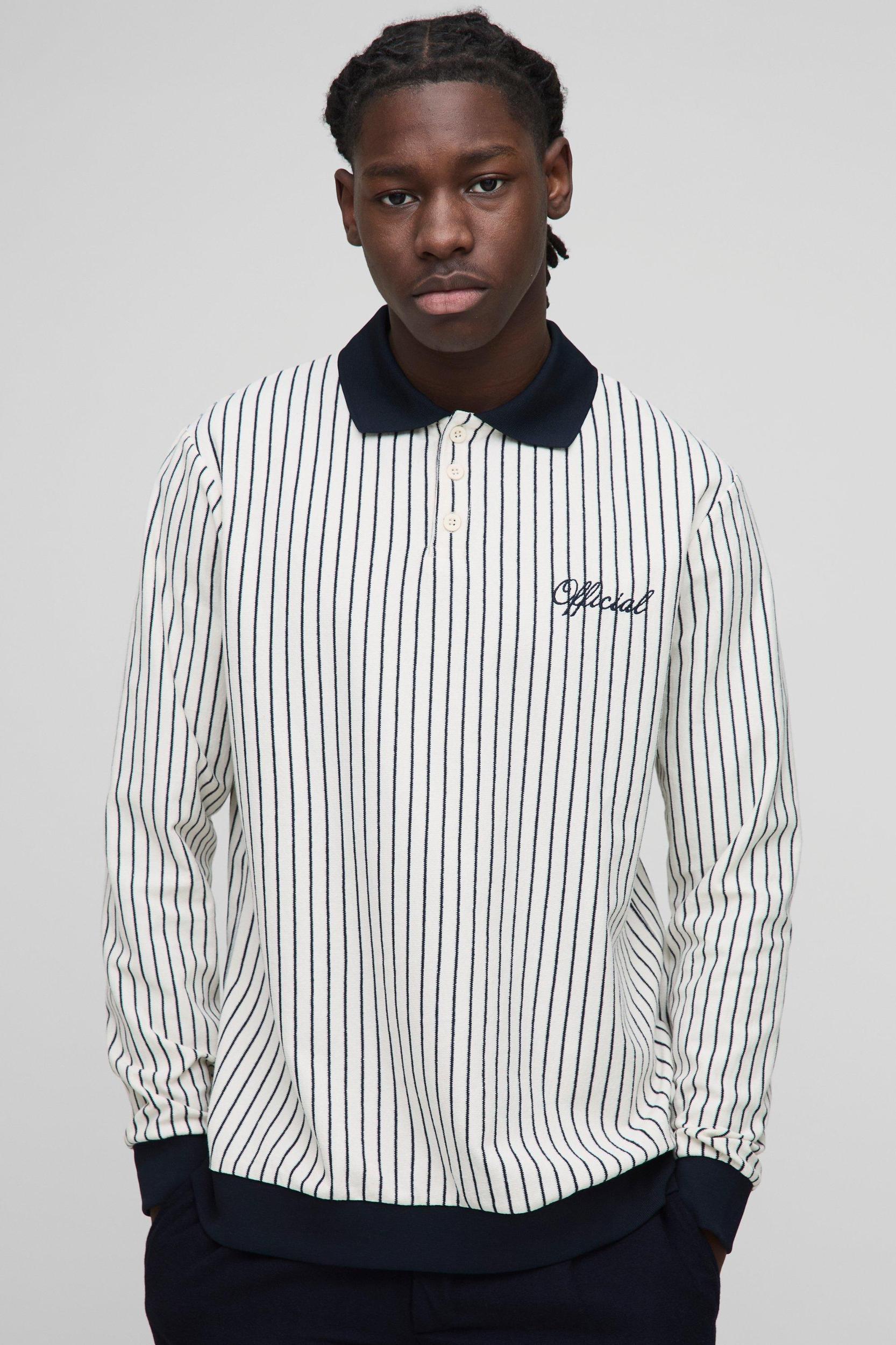 Regular Fit Long Sleeve Stripe Embroidered Rugby Polo | boohooMAN USA Product Image