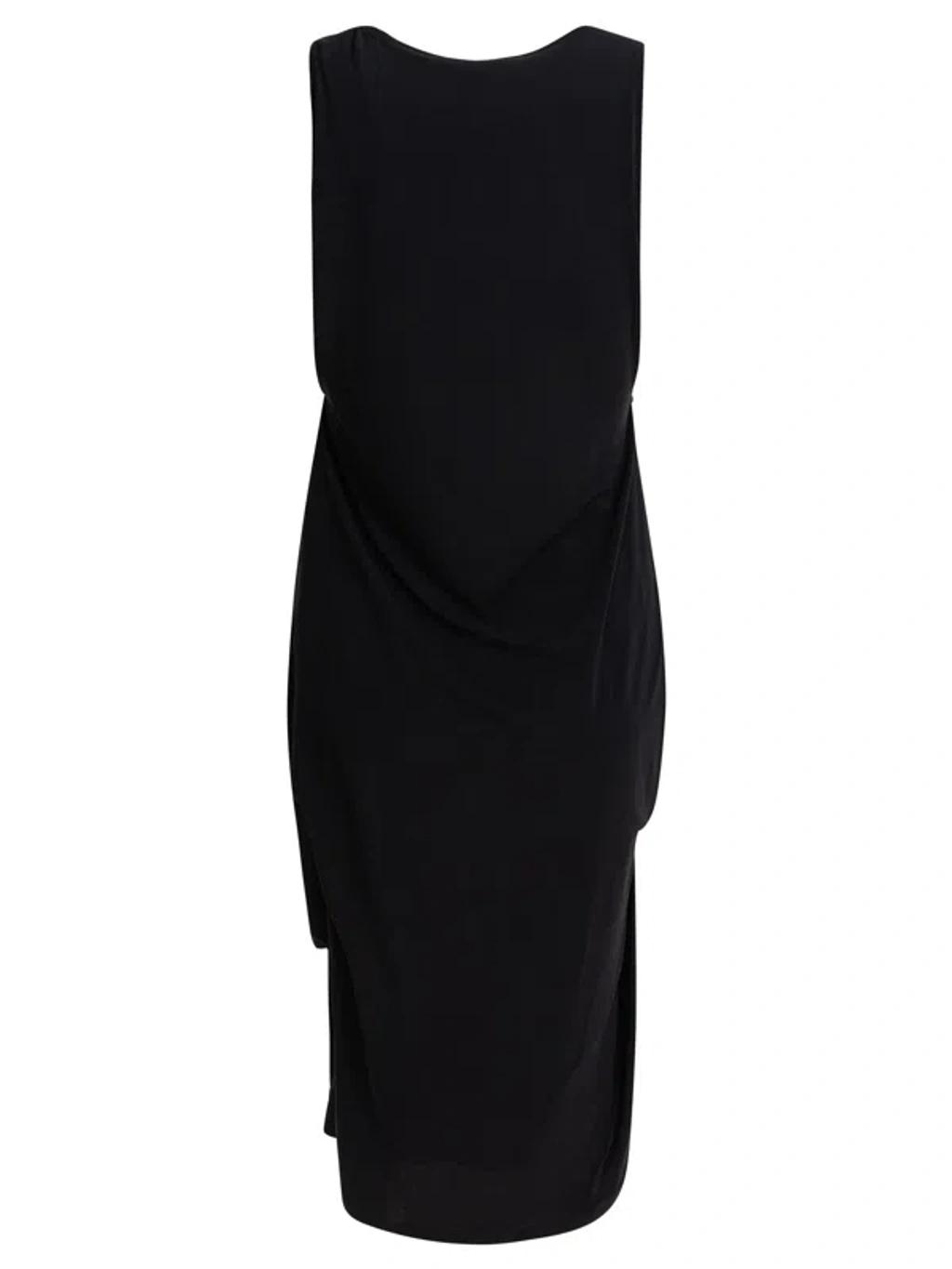 JACQUEMUS Draped Sleeveless Peplum Dress With Asymmetrical Hem In Black Product Image