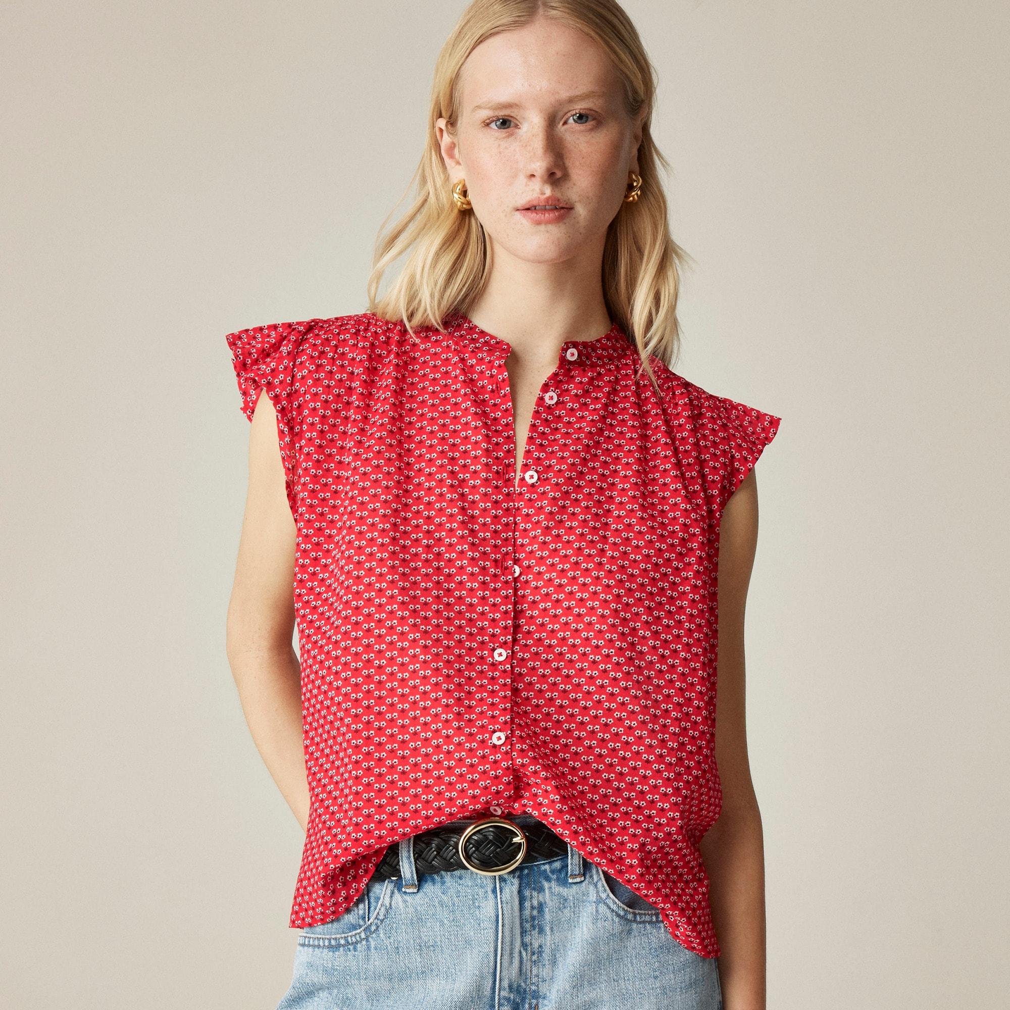 Flutter-sleeve button-up shirt in cotton voile Product Image