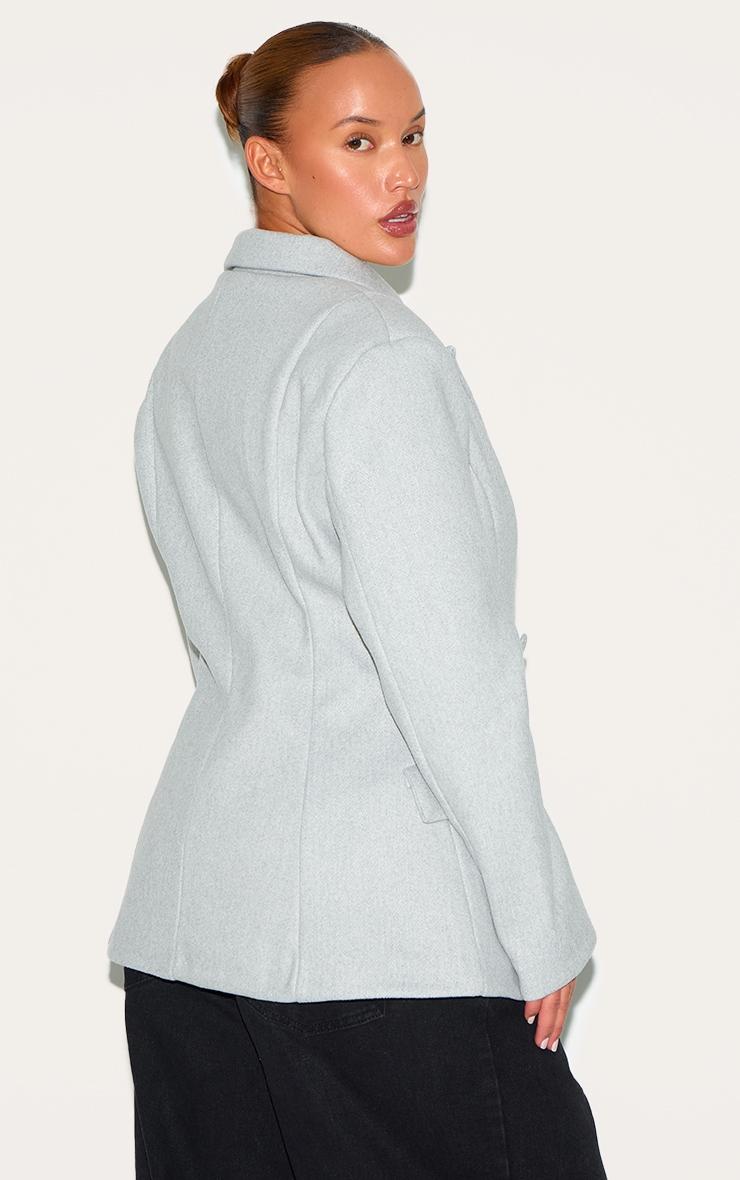 Plus Grey Double Breasted Asymmetric Wool Look Blazer Product Image