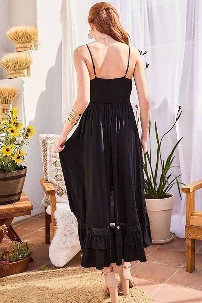 Back Smocking Trim Hi-Lo Tier Maxi Dress Product Image
