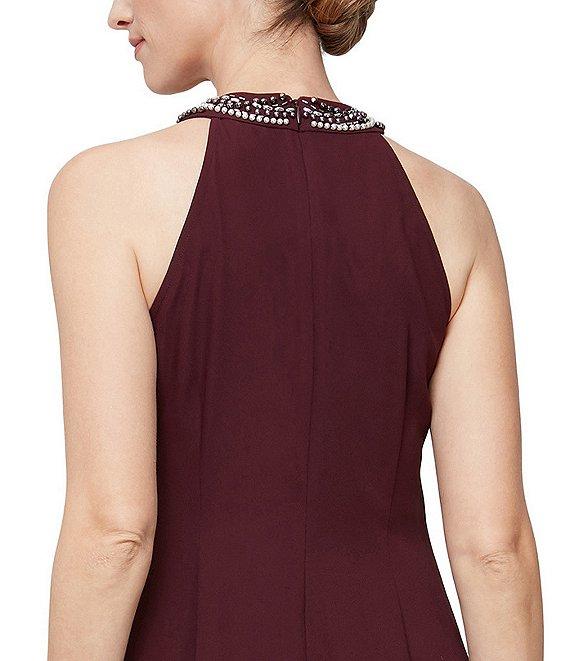Ignite Evenings Beaded Halter Neck Satin Back Crepe High-Low Ruffle Front Sleeveless Dress Product Image