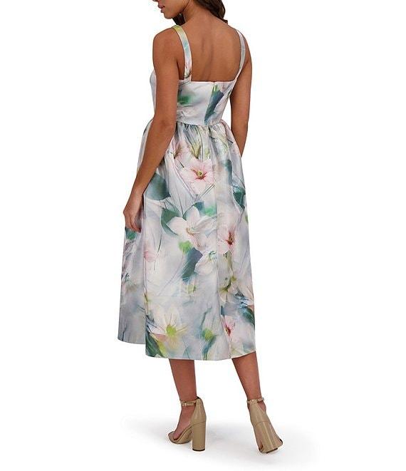 Kensie Shimmer Twill Floral Print Scoop Neck Sleeveless A-Line Midi Dress Product Image