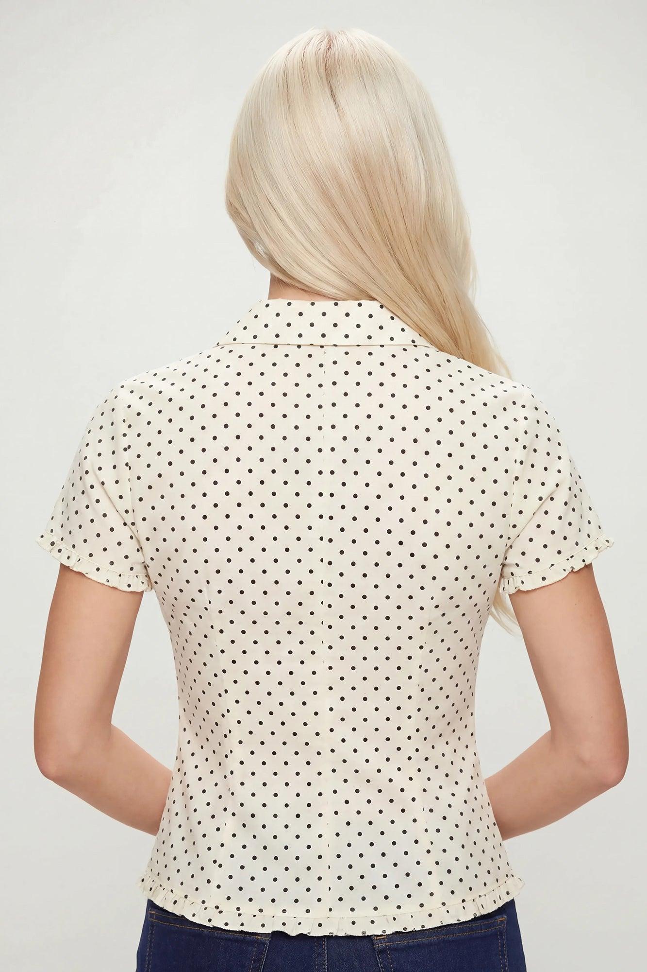 Ruffle Button-Up Short Sleeve Top Female Product Image