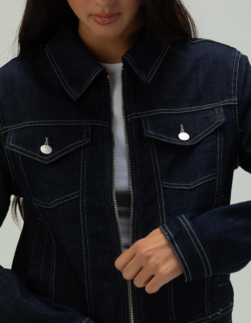 WEST OF MELROSE Zip Front Womens Denim Jacket - Dark Wash Product Image