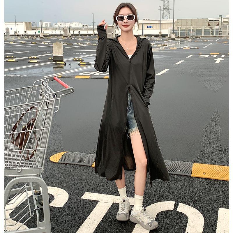 Long Sleeve Hooded Plain Sun Protection Zip-Up Long Jacket Product Image