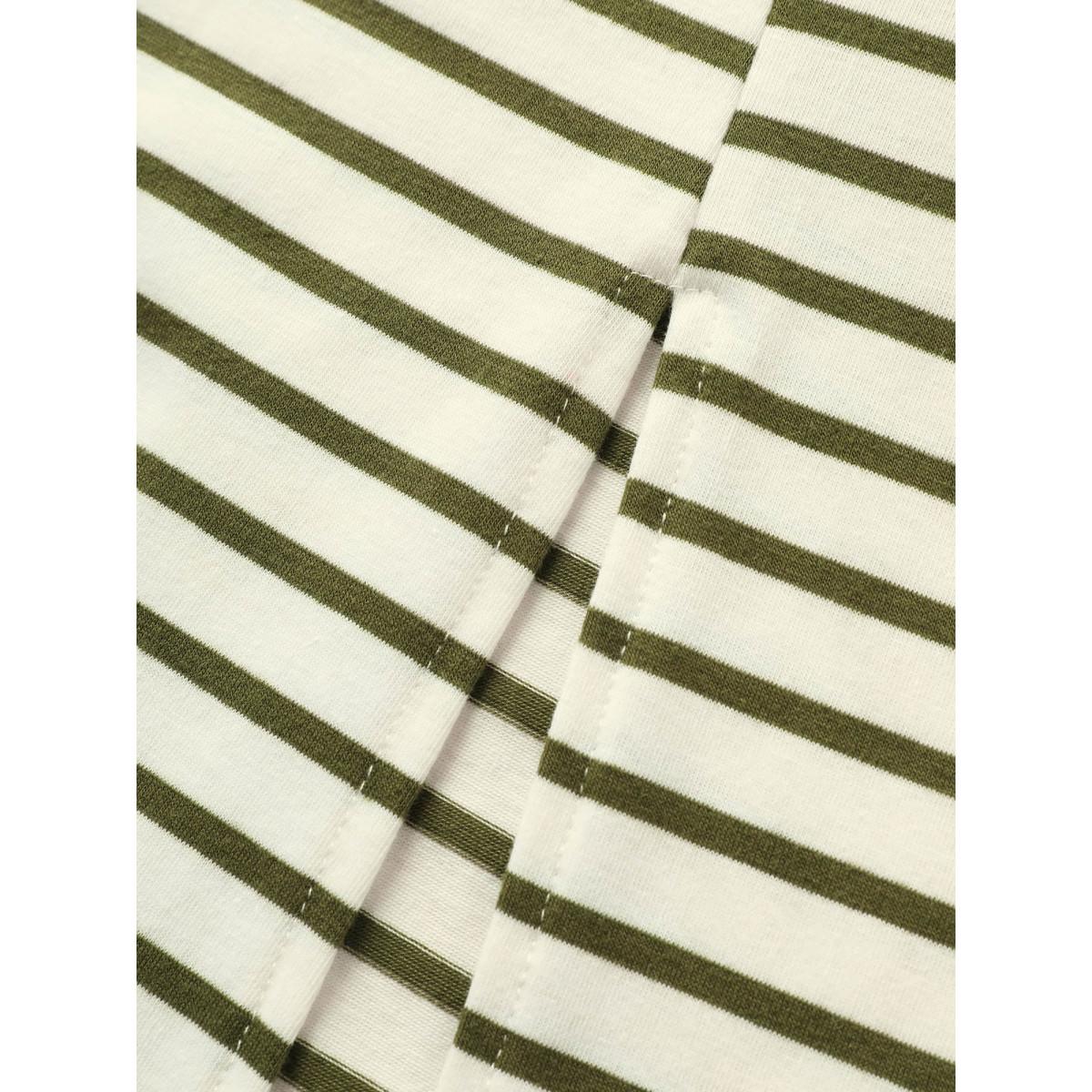 Plus Size Stripes Round Neck Split Side Pocket Dress Moss Women Casual Slit Round Neck Short sleeve Curvy Midi Dress BloomChic 18-20/2X Product Image