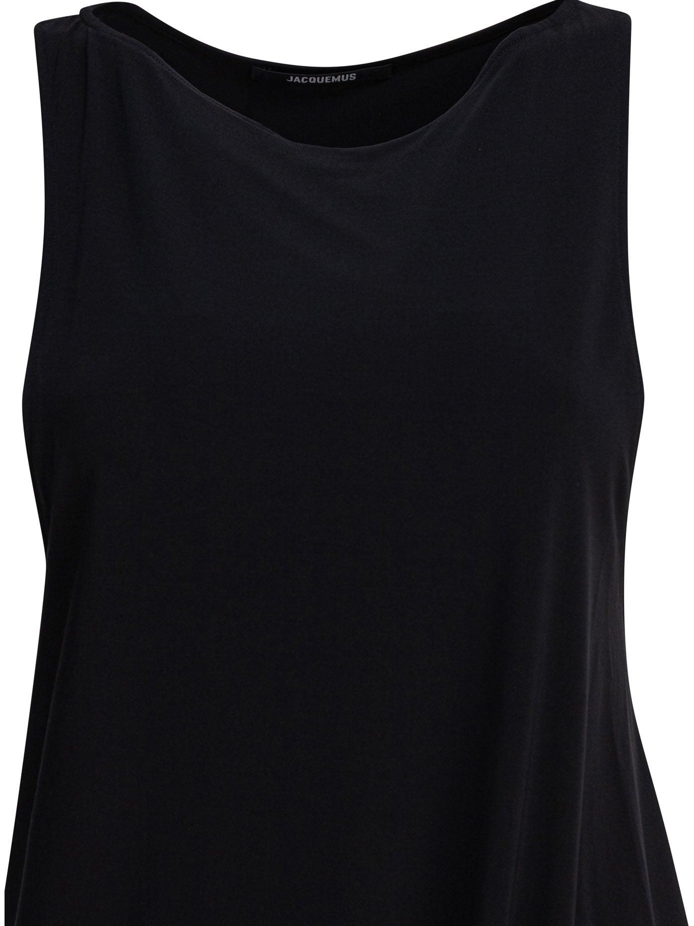 JACQUEMUS Draped Sleeveless Peplum Dress With Asymmetrical Hem In Black Product Image