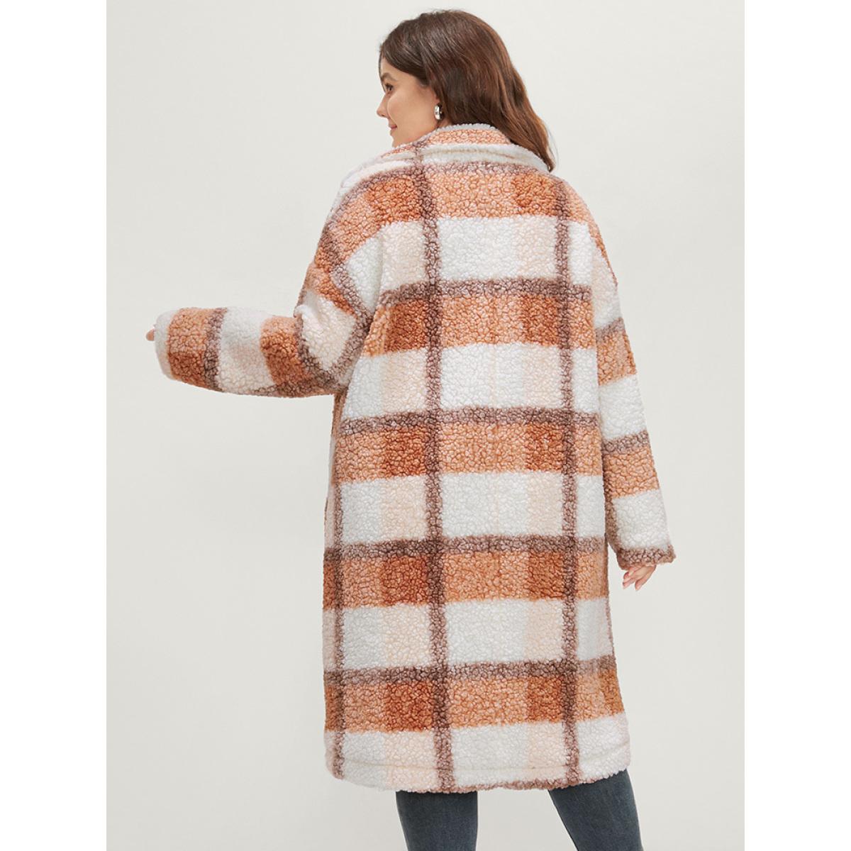 Plus Size Plaid Pocket Button Up Teddy Coat Women Multicolor Casual Button Loose Ladies Dailywear Winter Coats BloomChic 30/6X Product Image