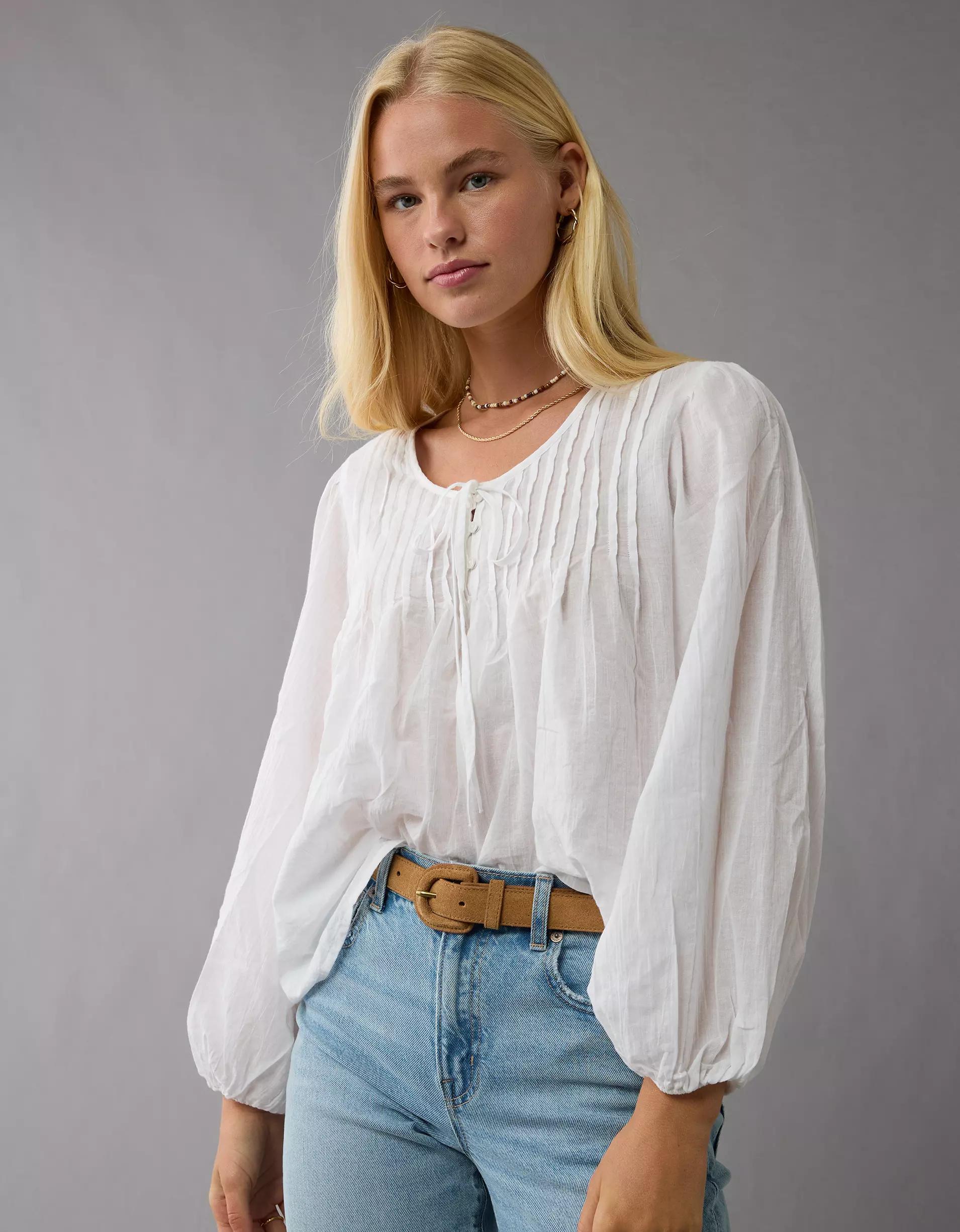 AE Long-Sleeve Breezy Boho Blouse Product Image