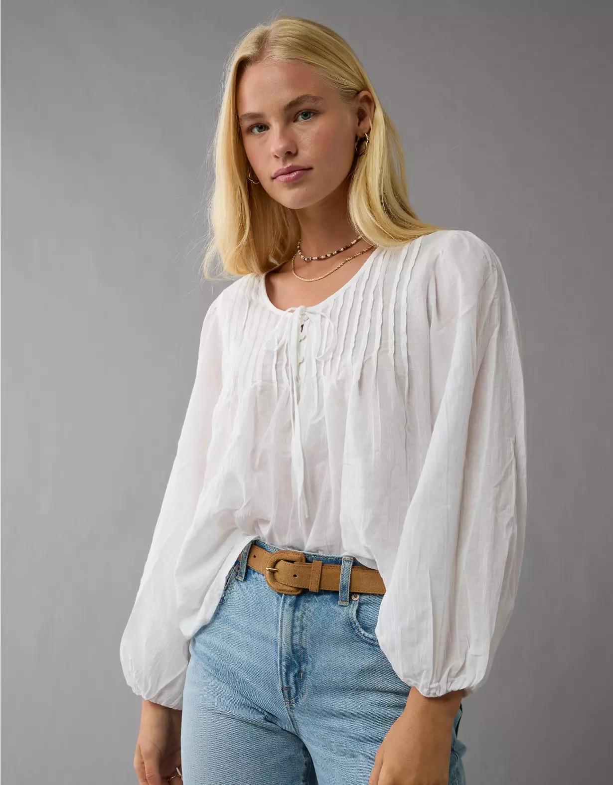 AE Long-Sleeve Breezy Boho Blouse Product Image
