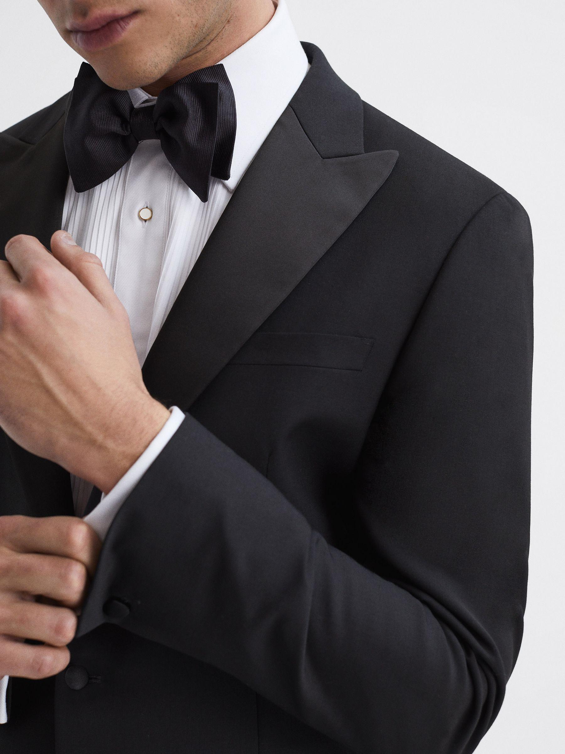 Modern Fit Satin Lapel Tuxedo Jacket in Black Product Image