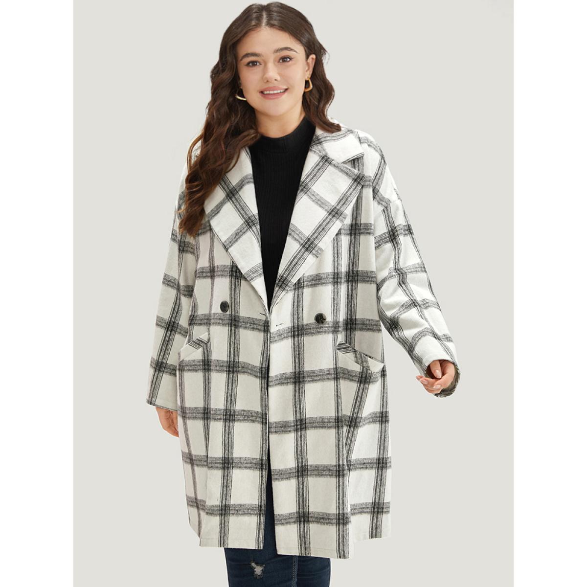 Plus Size Plaid Lapel Collar Button Up Coat Women White Casual Button Ladies Dailywear Winter Coats BloomChic 30/6X Product Image