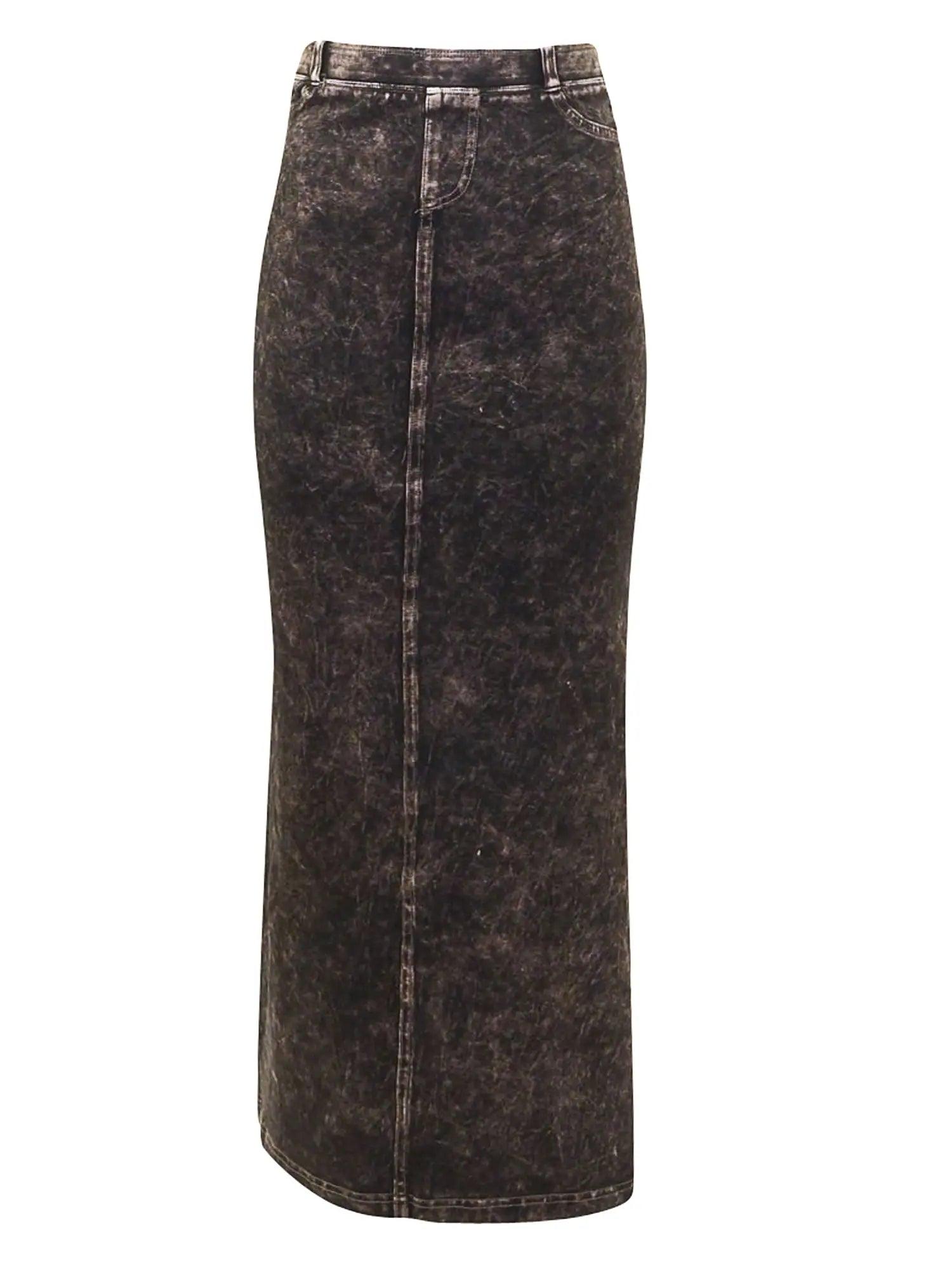 Hard Tail Long Denim Closed Slit Skirt (Style WJ-114) Product Image