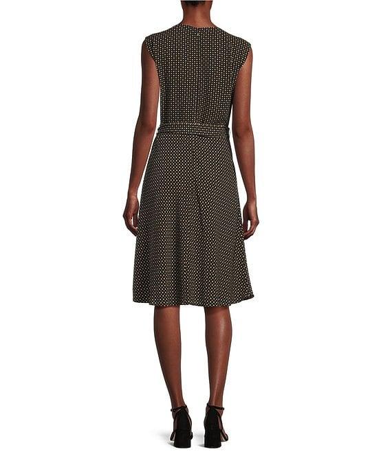 Lauren Ralph Lauren Vilodie Geometric Crepe Crew Neck Cap Sleeves Belted A-Line Midi Dress Product Image