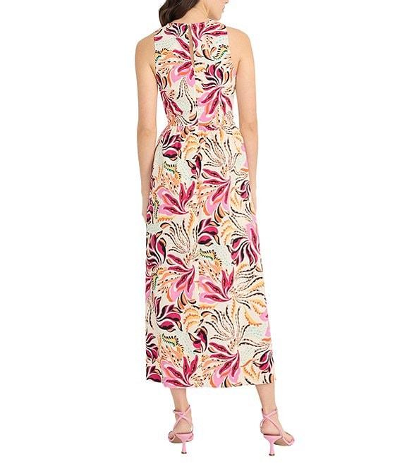 Donna Morgan Crew Neck Floral Print Cotton Poplin Midi Dress Product Image