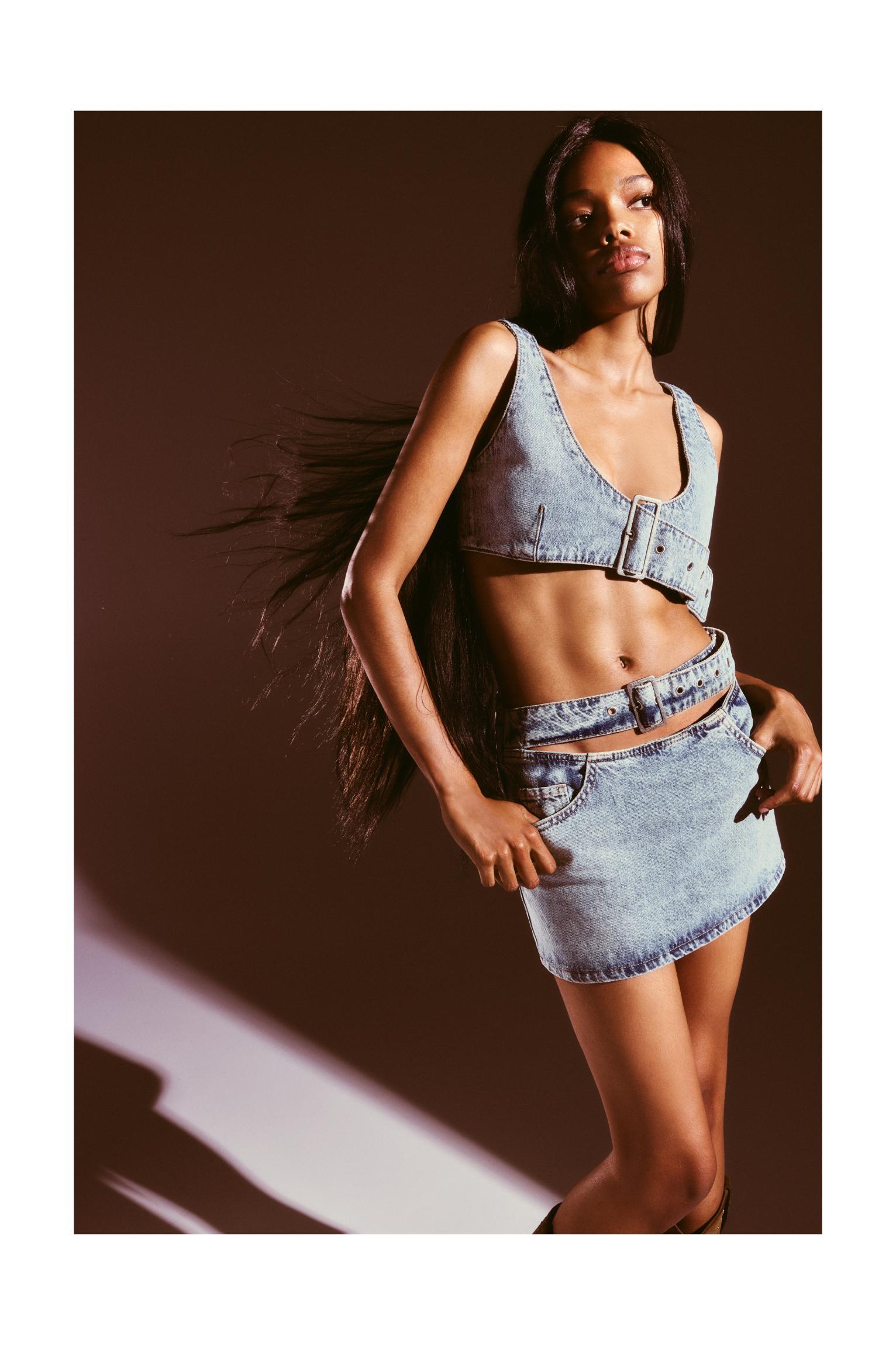 Denim mini skirt with belt Product Image