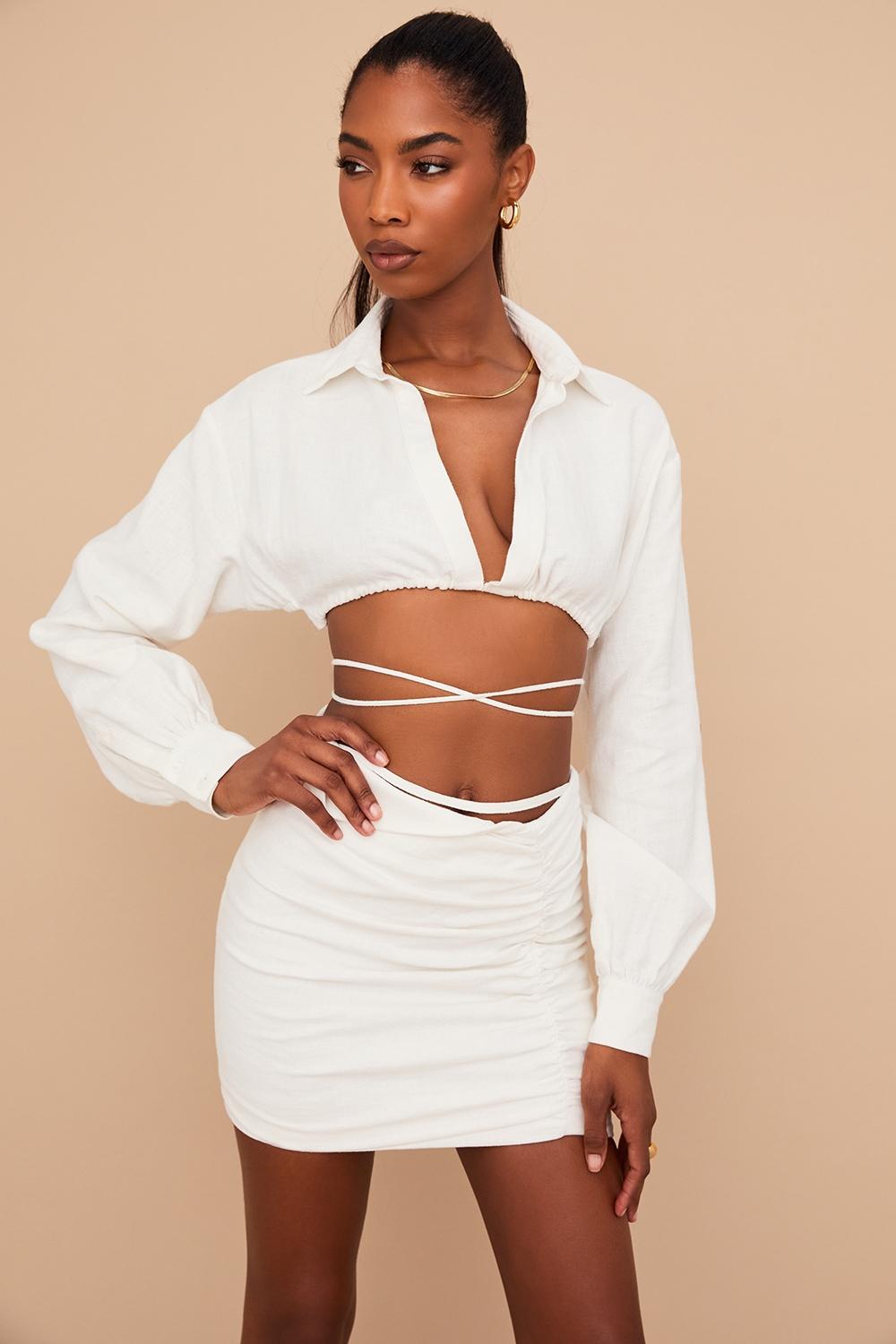 Iris  off white wrap around cropped shirt Product Image
