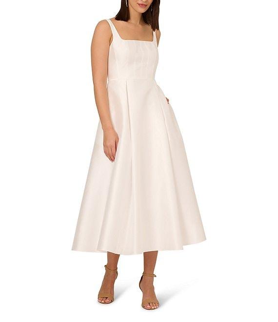 Adrianna Papell Mikado Square Neck Sleeveless A-Line Midi Dress Product Image