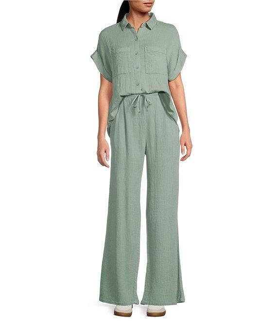 Cloth & Stone Woven Crinkle High Rise Wide Leg Pants Product Image