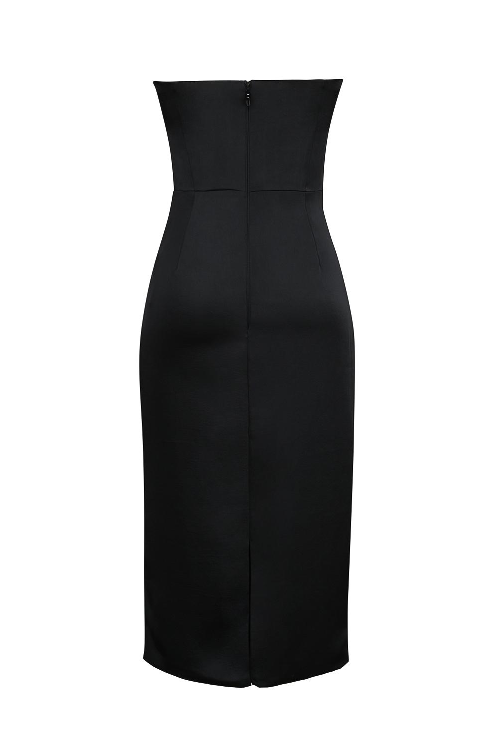 Santana  black satin strapless midi dress Product Image