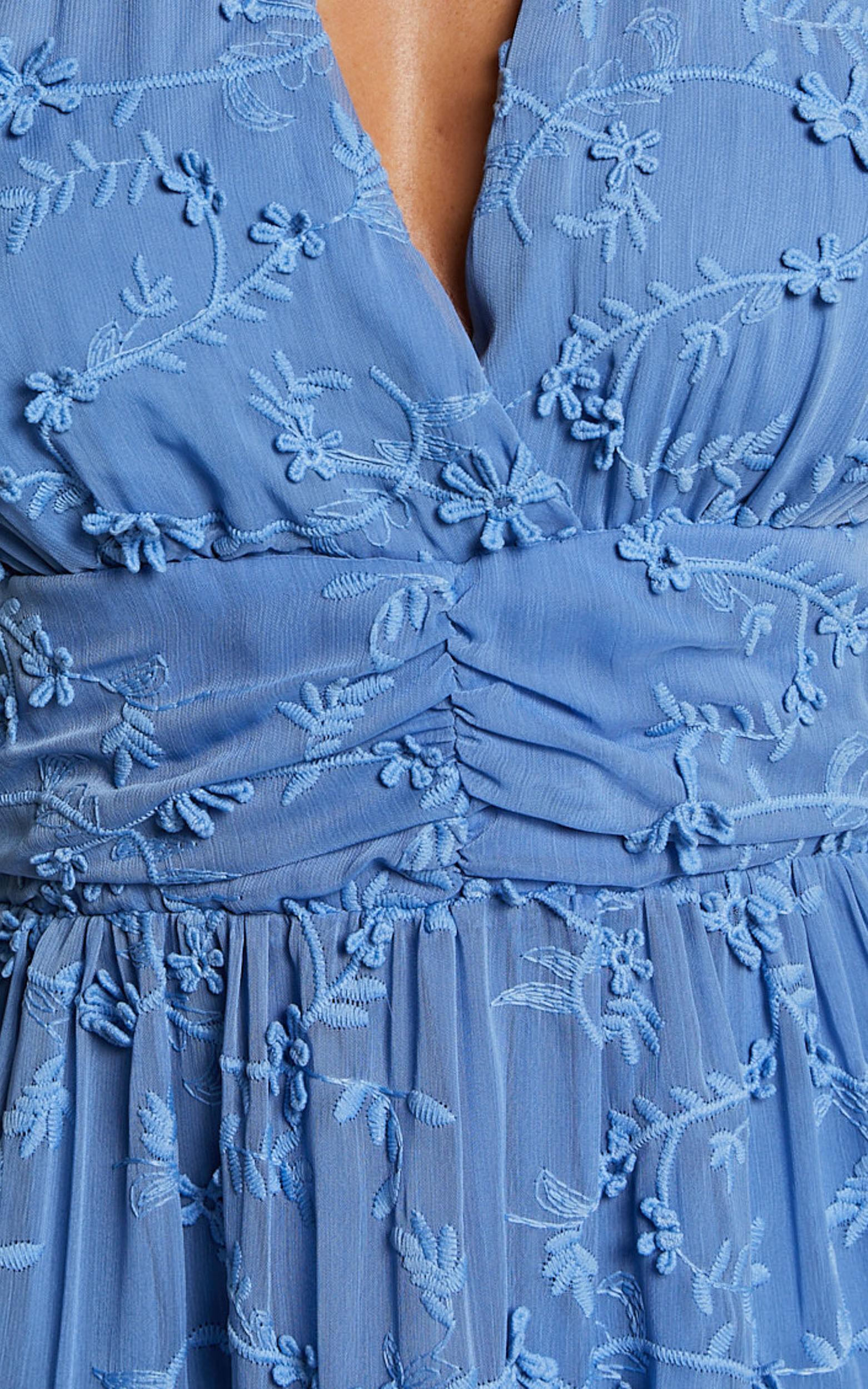 Frankie Mini Dress - Halter Neck Tiered Dress in Cornflower Blue Product Image