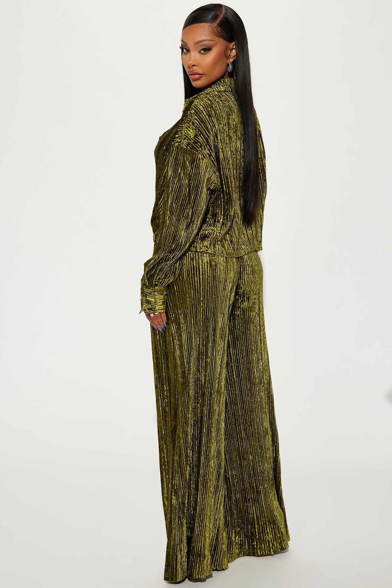 Masey Velvet Pant Set - Olive Product Image