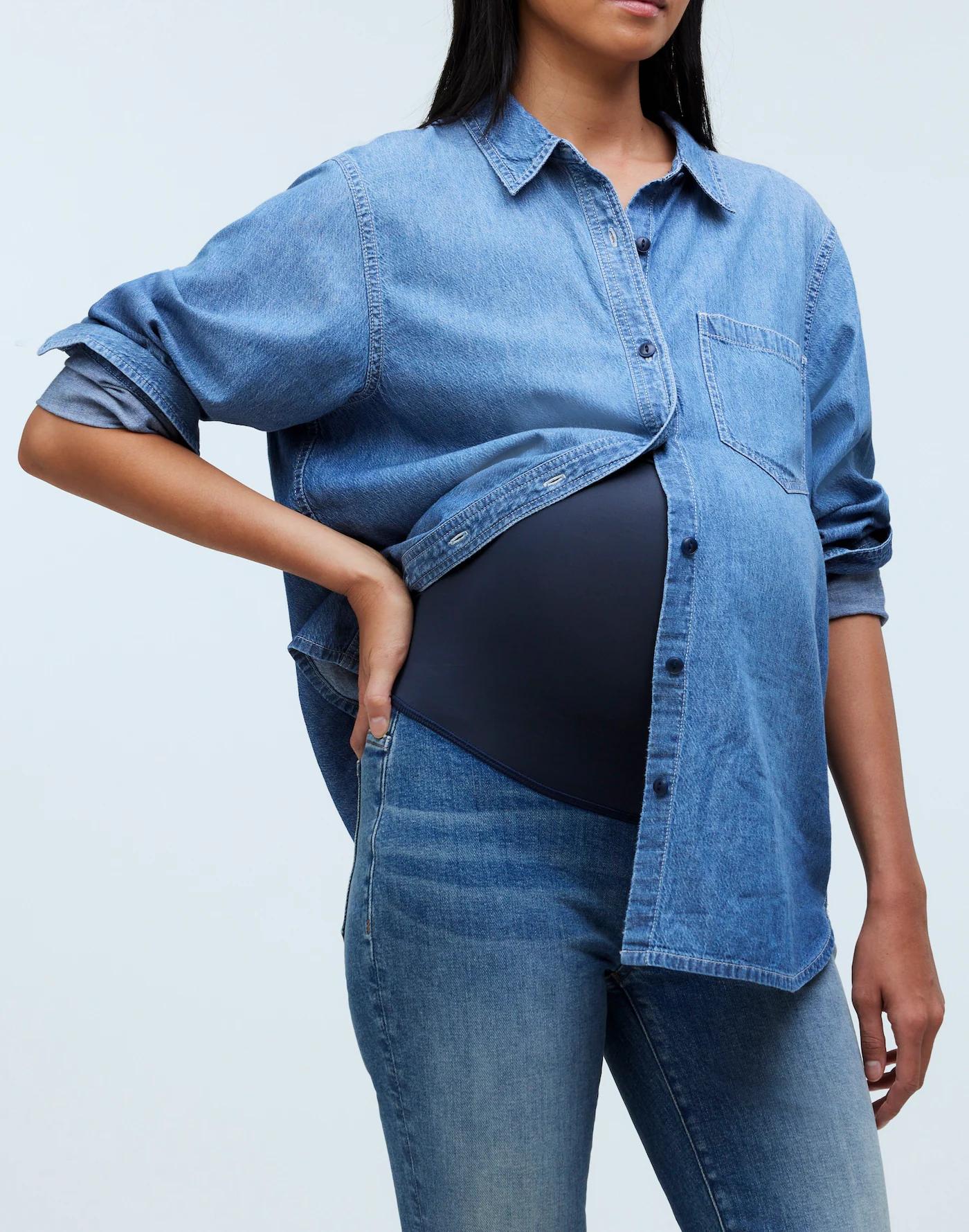 Maternity Over-the-Belly Kick Out Crop Jeans in Oneida Wash Product Image