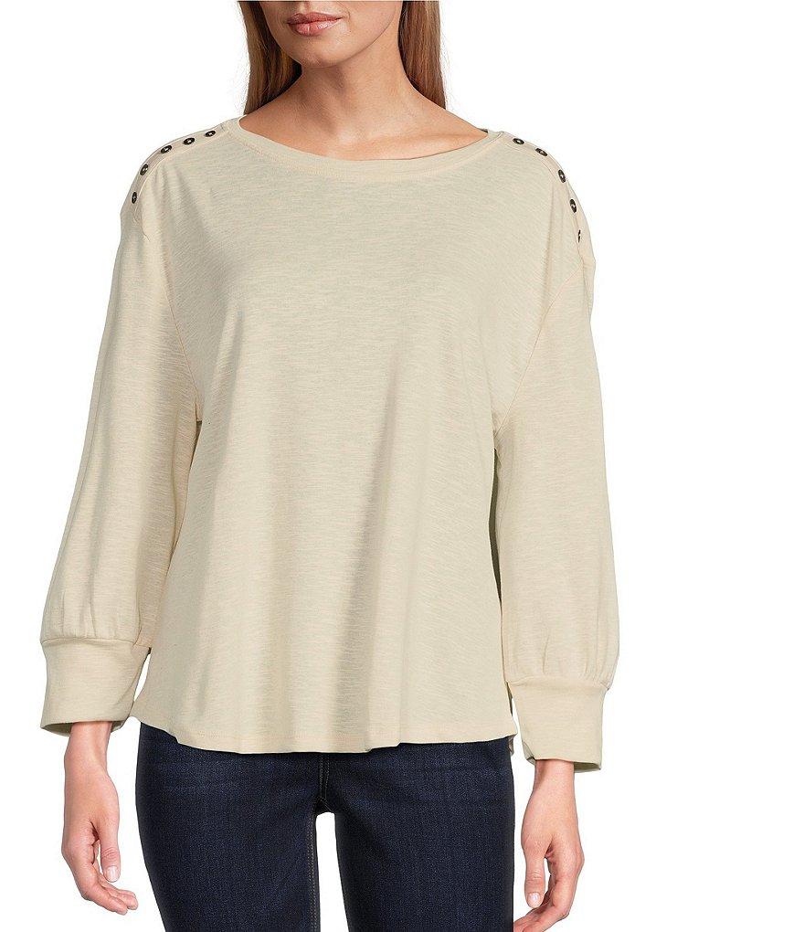Westbound Long Sleeve Crew Neck Button Shoulder Top Product Image